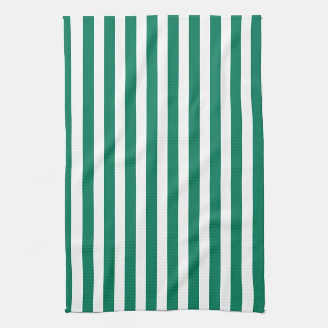 Forest green and white candy stripes tea towel (Vertical)