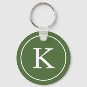 Forest Green and White Circle   Monogram Initial Key Ring