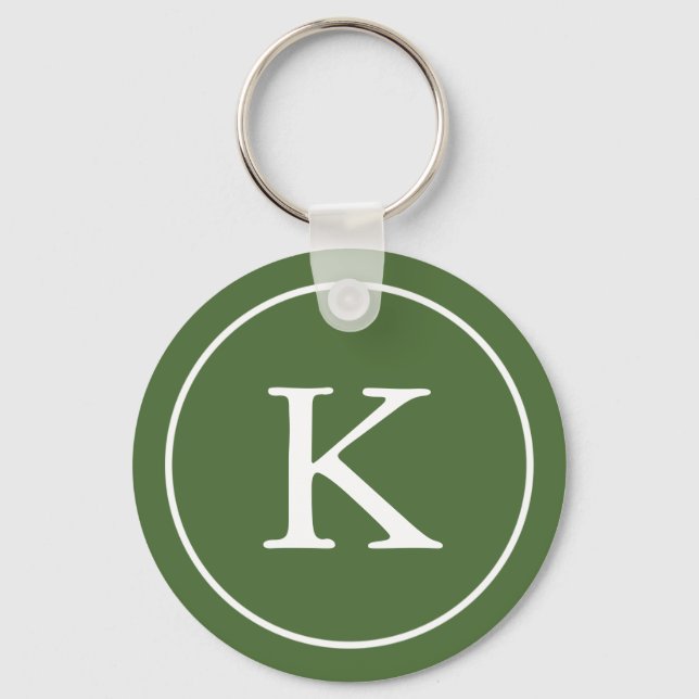 Forest Green and White Circle | Monogram Initial Key Ring (Front)