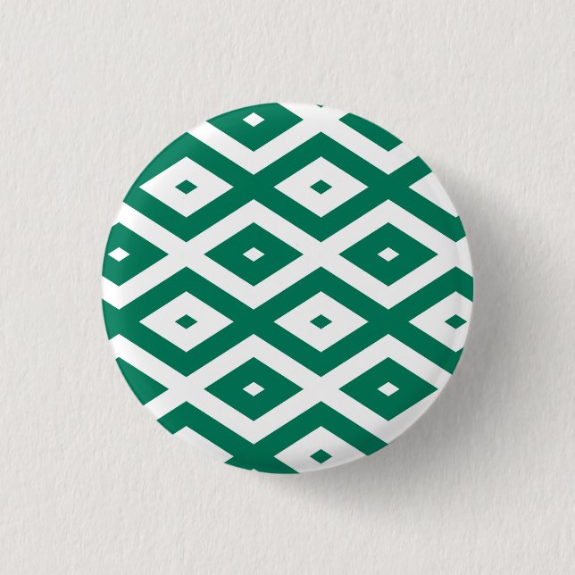Forest green and white diamond pattern 3 cm round badge (Front)