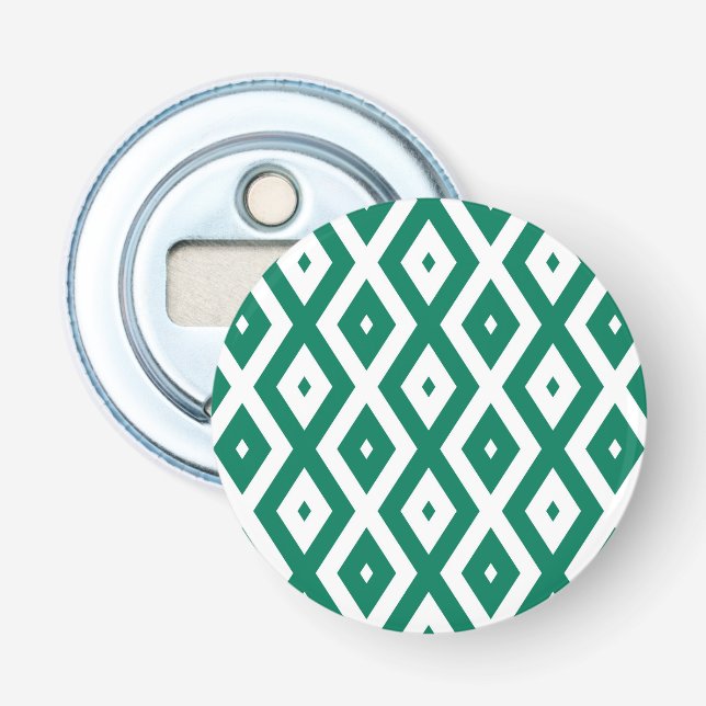 Forest green and white diamond pattern bottle opener (Front)