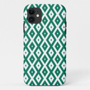 Forest green and white diamond pattern iPhone 11 case