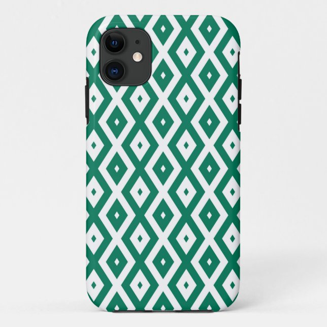 Forest green and white diamond pattern Case-Mate iPhone case (Back)