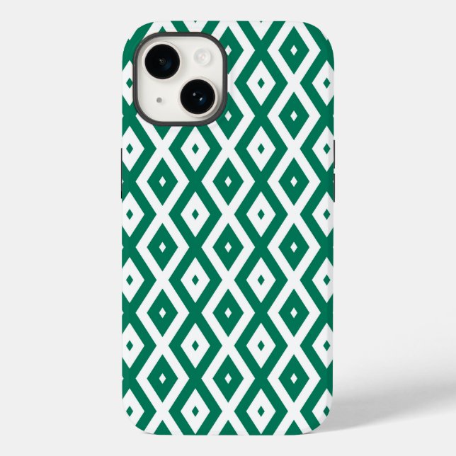Forest green and white diamond pattern Case-Mate iPhone case (Back)