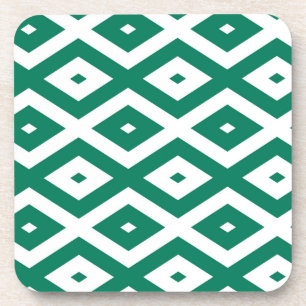 Forest green and white diamond pattern coaster