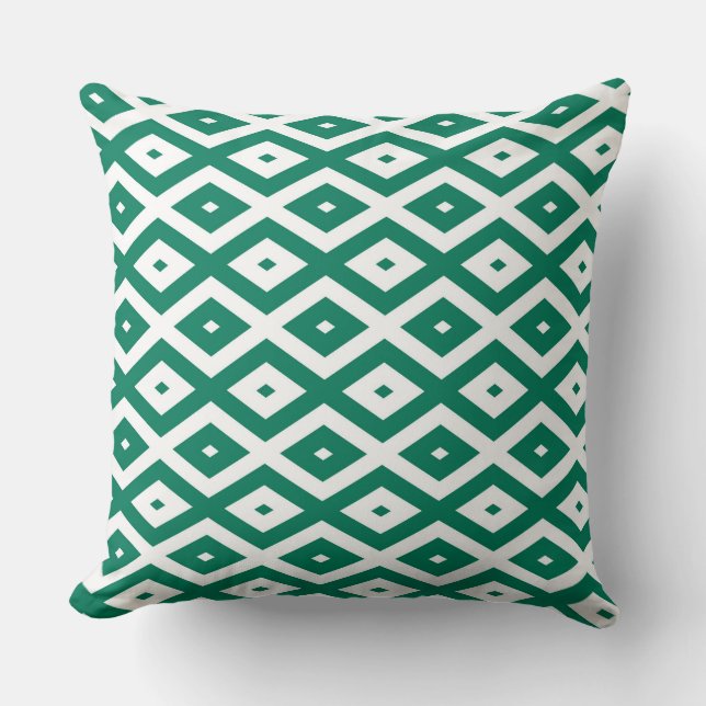 Forest green and white diamond pattern cushion (Front)