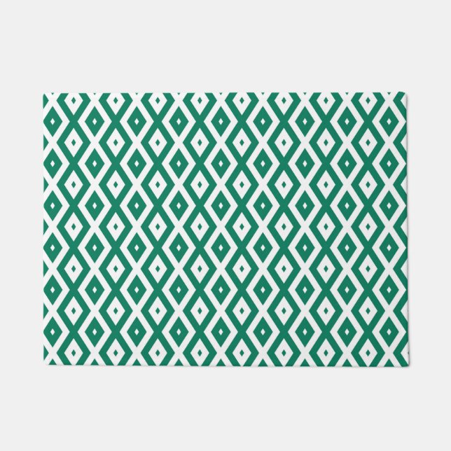 Forest green and white diamond pattern doormat (Front)