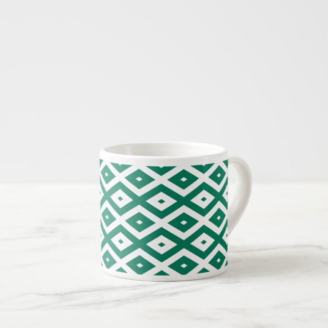 Forest green and white diamond pattern espresso cup (Front Right)