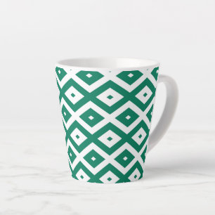 Forest green and white diamond pattern latte mug