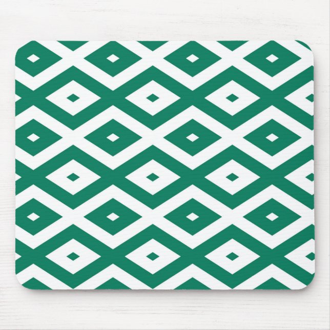 Forest green and white diamond pattern mouse mat (Front)