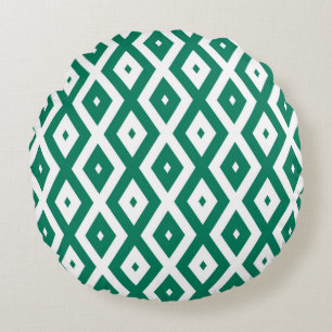 Forest green and white diamond pattern round cushion