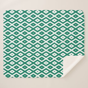 Forest green and white diamond pattern sherpa blanket