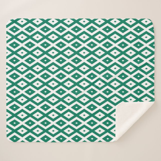 Forest green and white diamond pattern sherpa blanket (Front (Horizontal))
