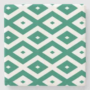 Forest green and white diamond pattern stone coaster