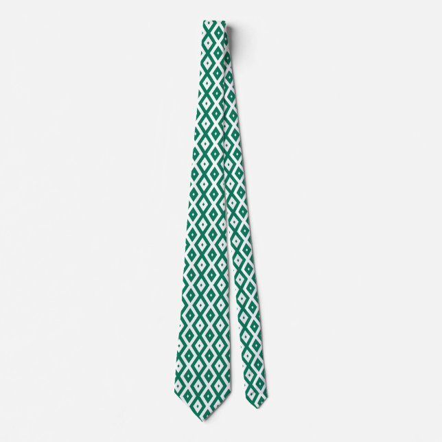 Forest green and white diamond pattern tie (Front)