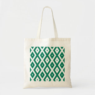 Forest green and white diamond pattern tote bag