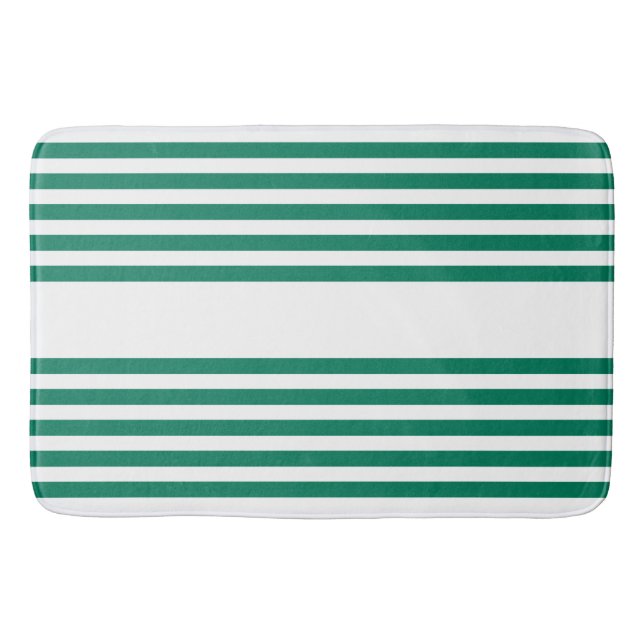 Forest green and white five stripe pattern bath mat (Front)