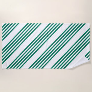 Forest green and white five stripe pattern beach towel