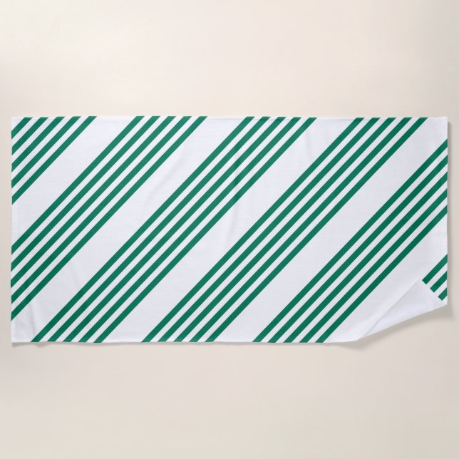 Forest green and white five stripe pattern beach towel (Front)