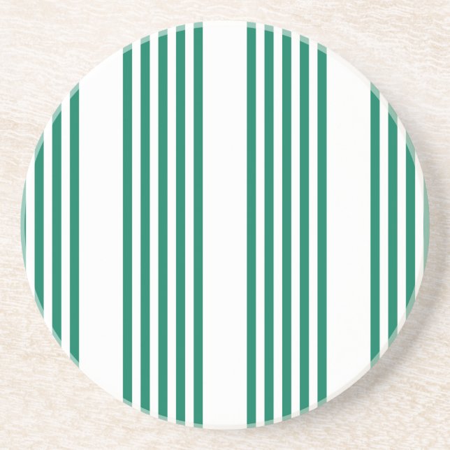 Forest green and white five stripe pattern coaster (Front)