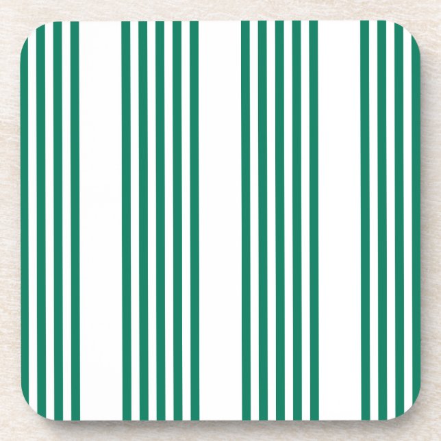 Forest green and white five stripe pattern coaster (Front)