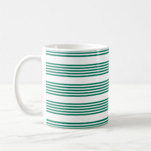 Forest green and white five stripe pattern coffee mug