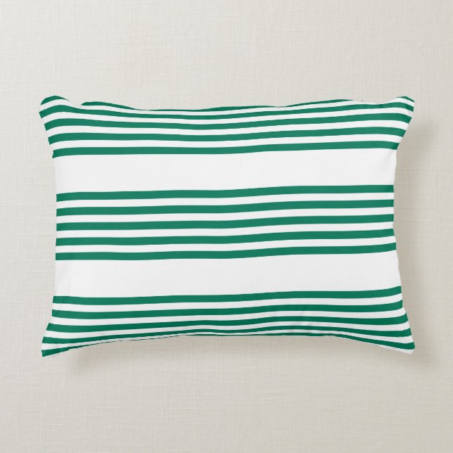 Forest green and white five stripe pattern decorative cushion (Front)
