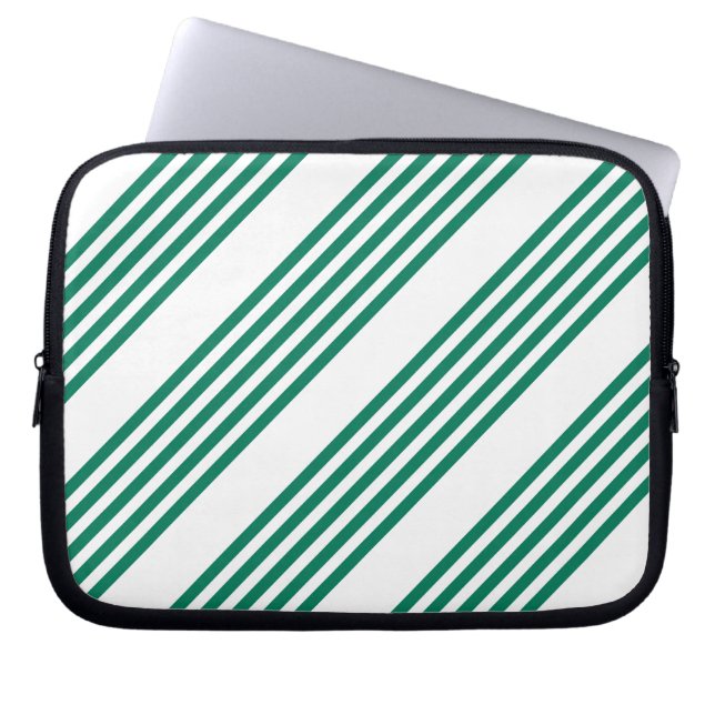 Forest green and white five stripe pattern laptop sleeve (Front)