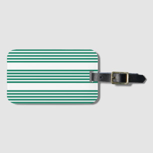 Forest green and white five stripe pattern luggage tag