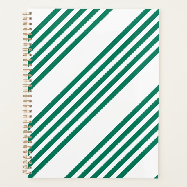 Forest green and white five stripe pattern planner (Front)