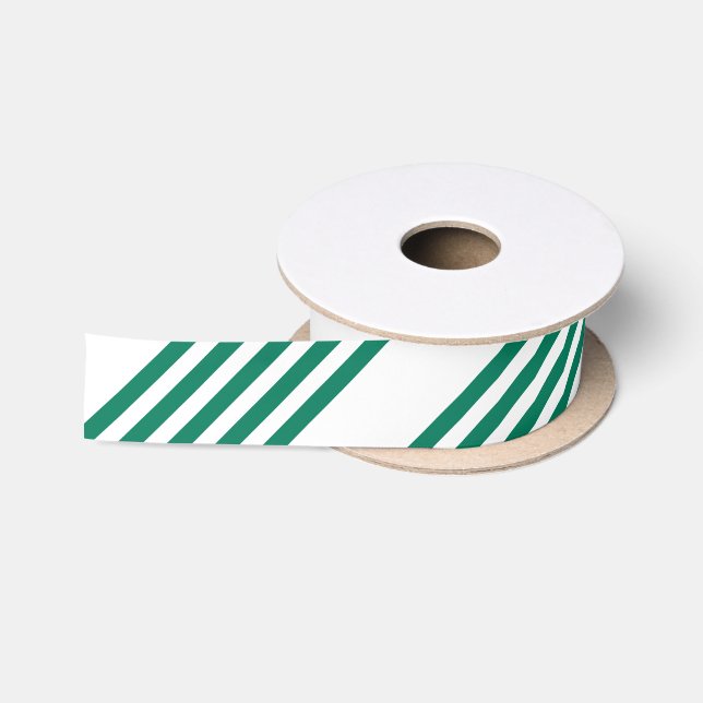 Forest green and white five stripe pattern satin ribbon (Spool)