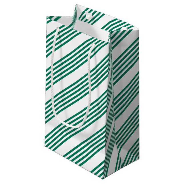 Forest green and white five stripe pattern small gift bag (Front Angled)