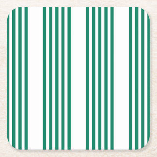 Forest green and white five stripe pattern square paper coaster