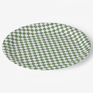 Forest Green And White Gingham Chequered Paper Plate