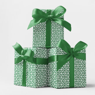 Forest Green and White Greek Key Pattern Wrapping Paper
