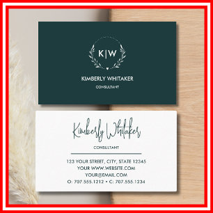 Forest Green and White Modern Initials Monogram Business Card