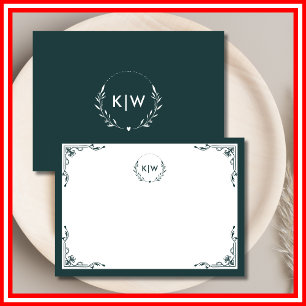 Forest Green and White   Modern Initials Monogram Card