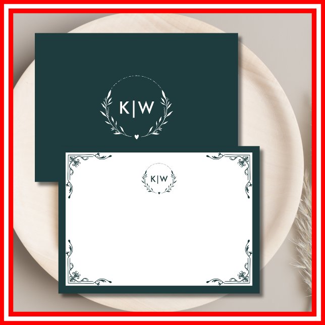 Forest Green and White | Modern Initials Monogram Card (Creator Uploaded)