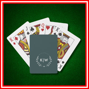 Forest Green and White Modern Initials Monogram Playing Cards