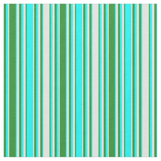 Forest Green, Aqua, and Light Cyan Coloured Lines Fabric (Close Up)