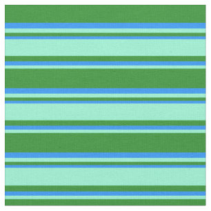 Forest Green, Aquamarine & Blue Coloured Stripes Fabric