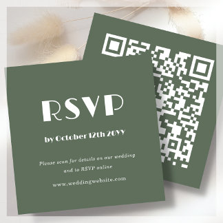 Forest Green Art Deco | QR Code | Wedding RSVP Enclosure Card