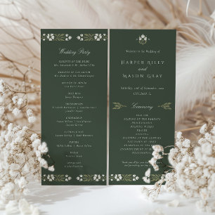 Forest Green Art Nouveau Wedding Ceremony Program Invitation