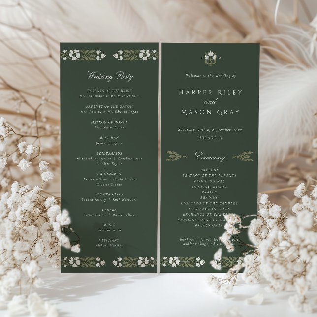 Forest Green Art Nouveau Wedding Ceremony Program Invitation (Creator Uploaded)