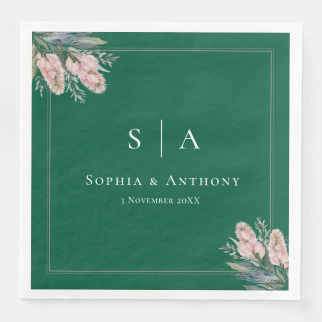Forest Green Australia Greenery Wedding Napkins (Front)