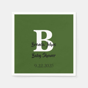 Forest Green Baby Shower Monogram Jungle Theme Napkin
