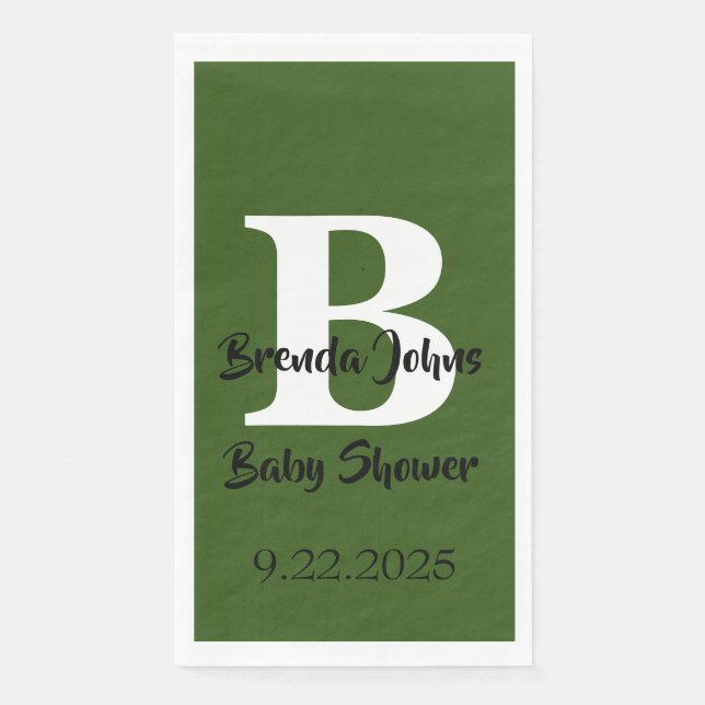 Forest Green Baby Shower Monogram Jungle Theme Napkin (Front)