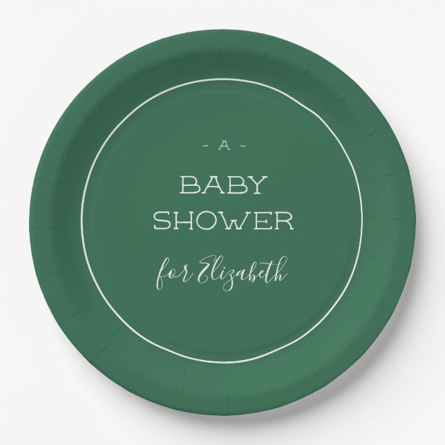 Forest Green Baby Shower Paper Plate (Front)