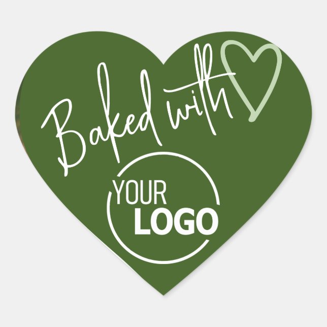 Forest Green Baked with Love Homemade Baking Logo Heart Sticker (Front)
