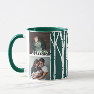 Forest Green Birch Tree Love & Joy Multiple Photo Mug
